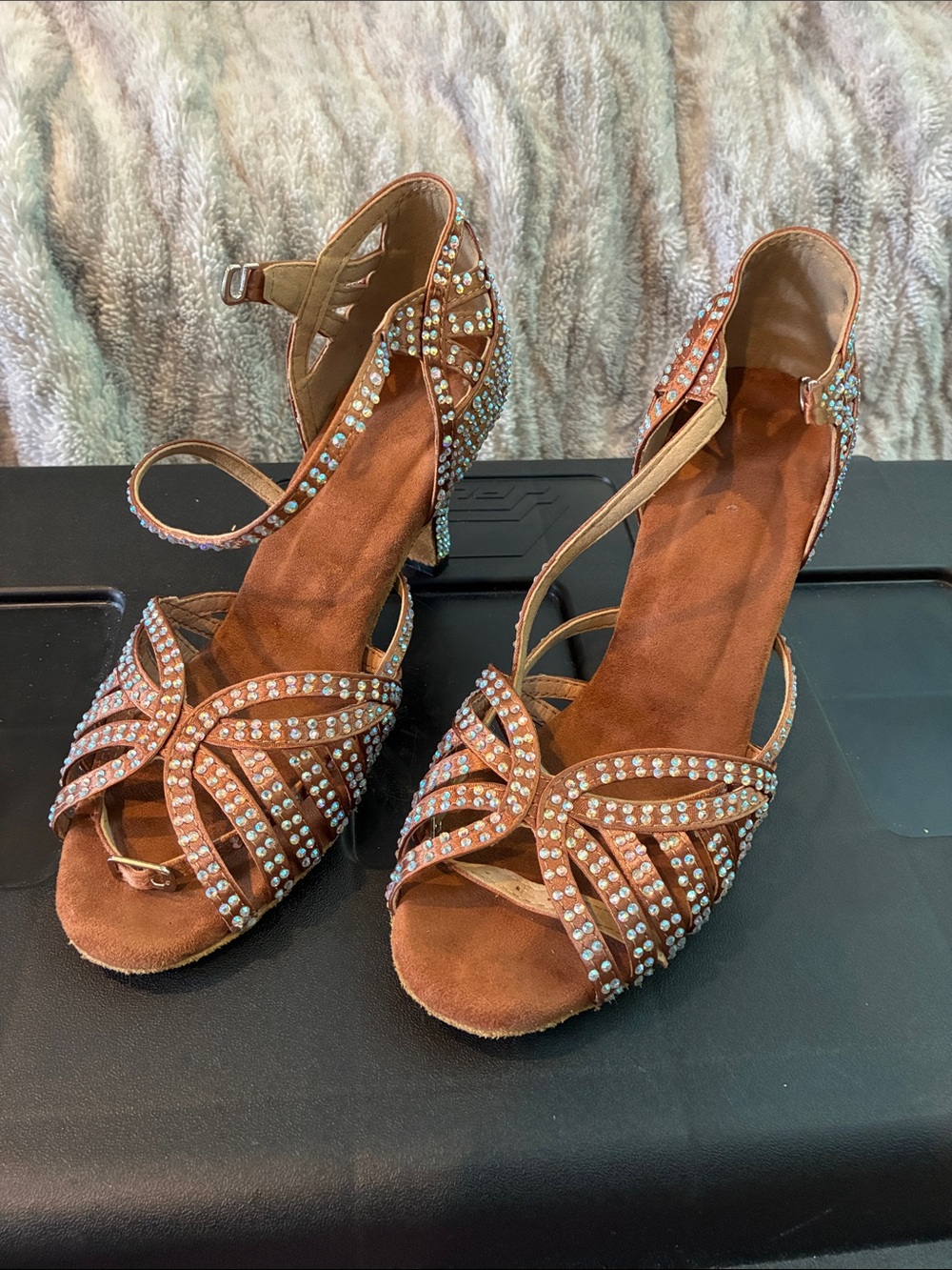 Embellished Brown Women's Strappy Dance Heels